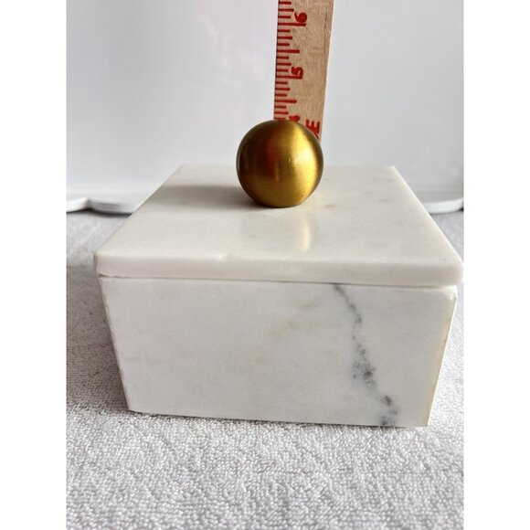 Alabaster Marble 5” X 5” Trinket Box With Gold Knob Square Versatile Storage - Picture 8 of 9